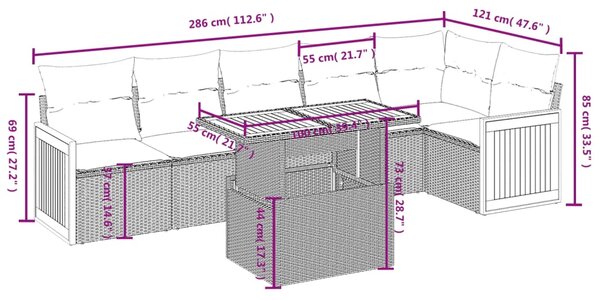 7dílná zahradní sedací souprava s poduškami béžová polyratan 3273971