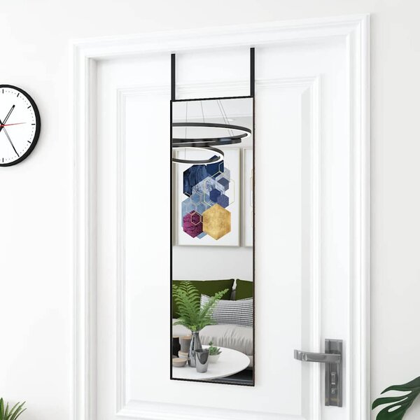 Zrcadlo na dveře černé 30 x 100 cm sklo a hliník 327405