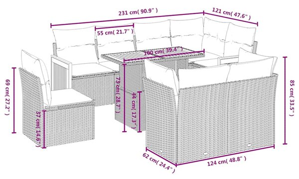 9dílná zahradní sedací souprava s poduškami černá polyratan 3274051