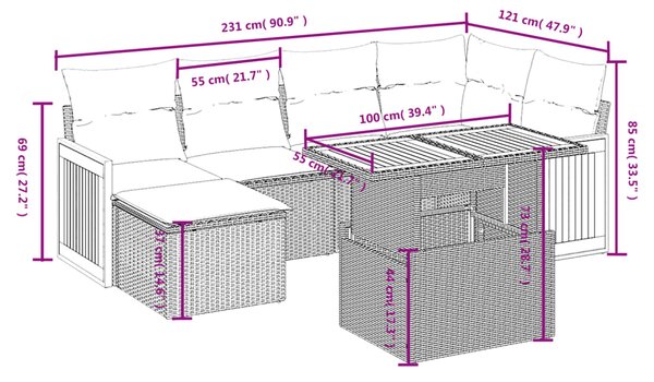 7dílná zahradní sedací souprava s poduškami černá polyratan 3274059