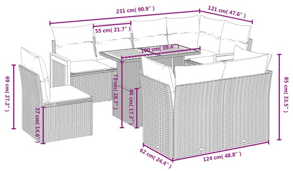 9dílná zahradní sedací souprava s poduškami černá polyratan 3274052