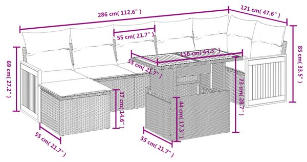 8dílná zahradní sedací souprava s poduškami šedá polyratan 3274070