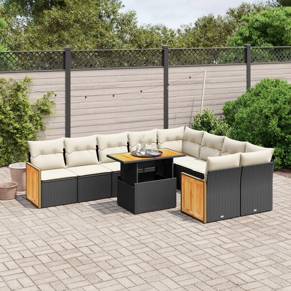 10dílná zahradní sedací souprava s poduškami černá polyratan 3274115