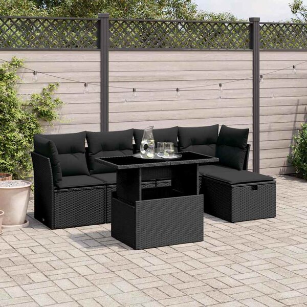 6dílná zahradní sedací souprava s poduškami černá polyratan 3274635