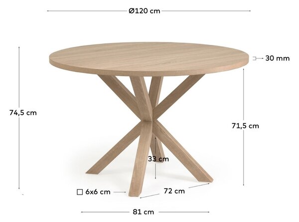 Dubový jídelní stůl Kave Home Argo 120 cm s přírodní kovovou podnoží
