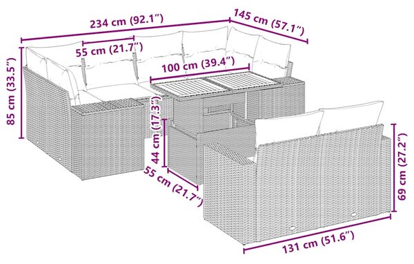 11dílný zahradní sedací souprava s poduškami béžový polyratan 3274591