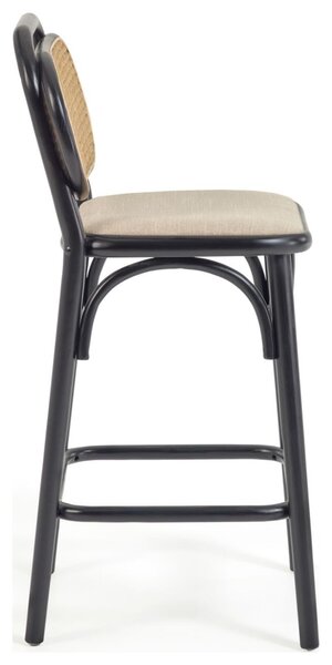 Černá dubová barová židle Kave Home Doriane s ratanovým opěradlem 65 cm