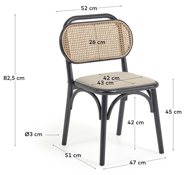 Černá dubová jídelní židle Kave Home Doriane s ratanovým opěradlem