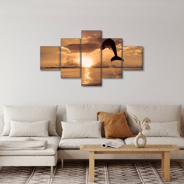 Obraz - Delfín při západu slunce (125x70 cm)