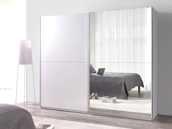MARIDEX SKŘÍNĚ Šatní skříň - LUX 28 se zrcadlem, matná bílá/lesklá bílá