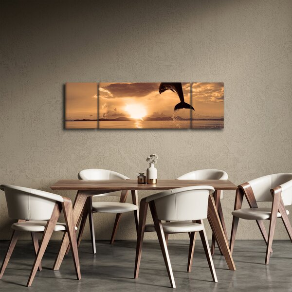 Obraz - Delfín při západu slunce (170x50 cm)