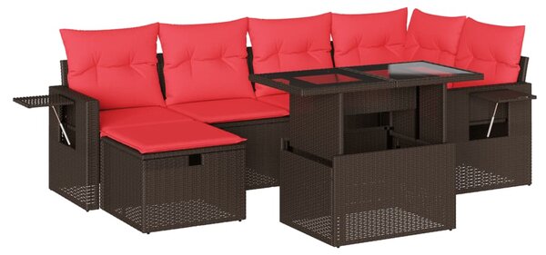 7dílná zahradní sedací souprava s polštáři hnědá polyratan 3274984