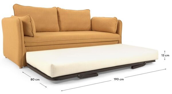 Hořčicově žlutá látková rozkládací pohovka Kave Home Tanit 210 cm