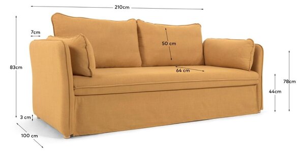 Hořčicově žlutá látková rozkládací pohovka Kave Home Tanit 210 cm