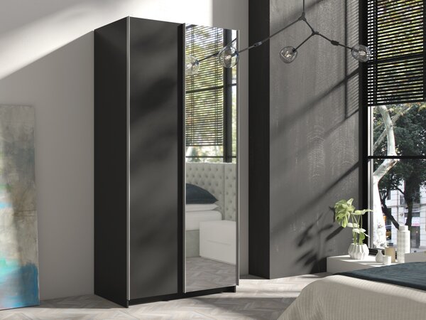 JUREK SKŘÍNĚ Šatní skříň - RICK 100, zrcadlo, matná černá