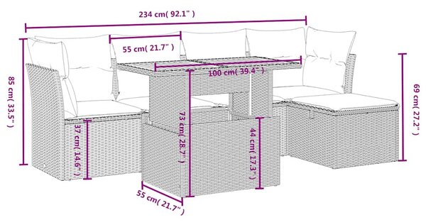 6dílná zahradní sedací souprava s poduškami černá polyratan 3275463