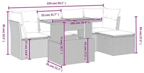 6dílná zahradní sedací souprava s poduškami černá polyratan 3275464
