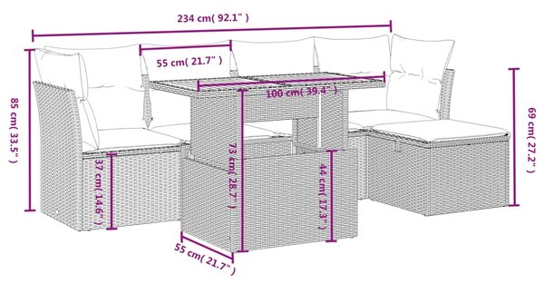 6dílná zahradní sedací souprava s poduškami šedá polyratan 3275468