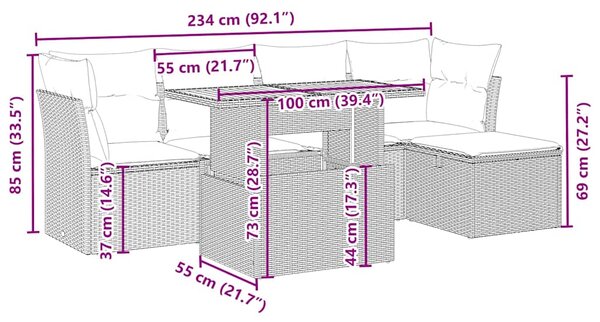 6dílná zahradní sedací souprava s poduškami béžová polyratan 3275466