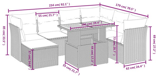 8dílná zahradní sedací souprava s poduškami černá polyratan 3275492