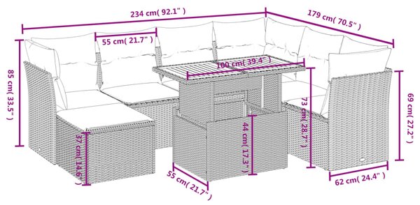8dílná zahradní sedací souprava s poduškami béžová polyratan 3275495