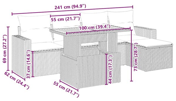 6dílná zahradní sedací souprava s poduškami béžová polyratan 3275585