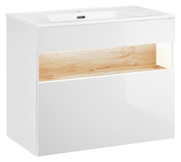 COMAD Koupelnová sestava - BAHAMA white, 80 cm, sestava č. 2, matná bílá/lesklá bílá/dub votan
