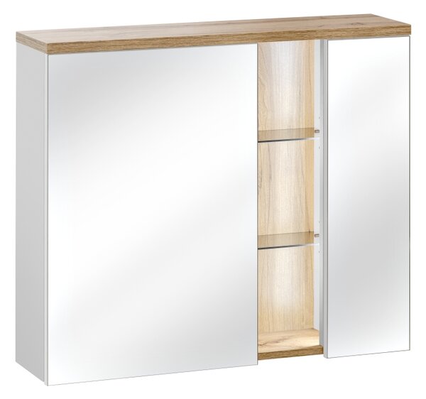 COMAD Závěsná skříňka se zrcadlem - BAHAMA 841 white, šířka 80 cm, matná bílá/dub votan