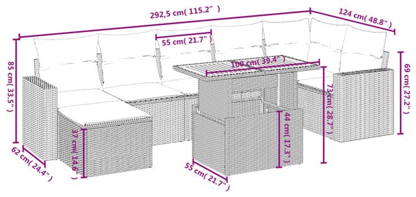 8dílná zahradní sedací souprava s poduškami šedá polyratan 3275601
