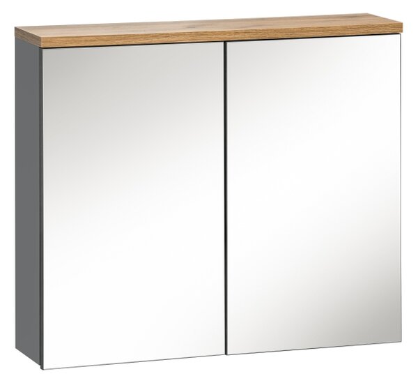 COMAD Závěsná skříňka se zrcadlem - BALI 841 grey, šířka 80 cm, grafit/dub votan