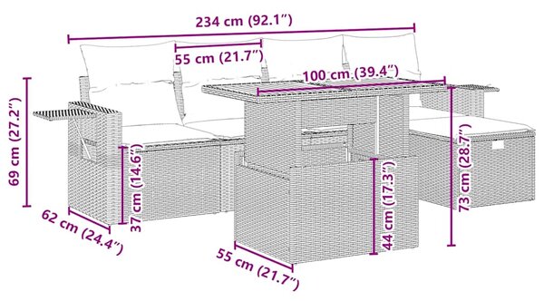 6dílná zahradní sedací souprava s poduškami béžová polyratan 3275697
