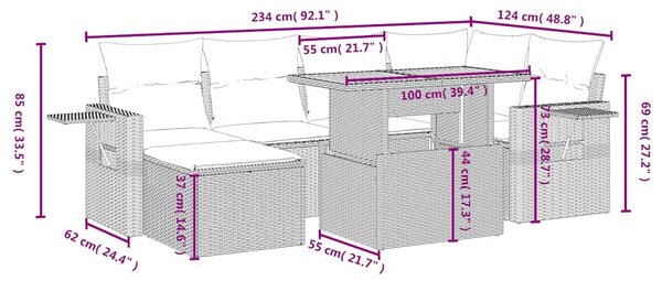 7dílná zahradní sedací souprava s poduškami černá polyratan 3275701