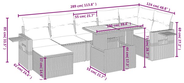 8dílná zahradní sedací souprava s poduškami černá polyratan 3275709