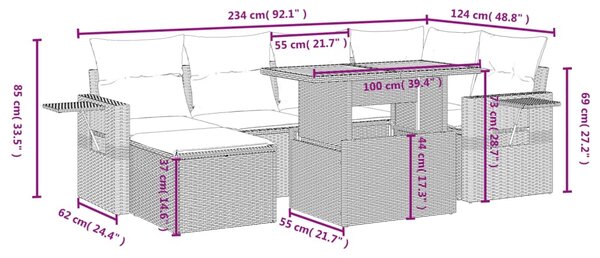 7dílná zahradní sedací souprava s poduškami béžová polyratan 3275705