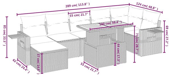 8dílná zahradní sedací souprava s poduškami černá polyratan 3275708