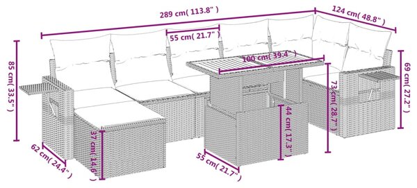 8dílná zahradní sedací souprava s poduškami šedá polyratan 3275713