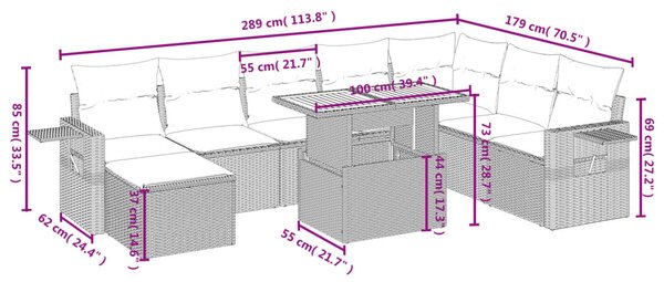 9dílná zahradní sedací souprava s poduškami černá polyratan 3275737