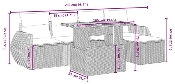 6dílná zahradní sedací souprava s poduškami černá polyratan 3275807
