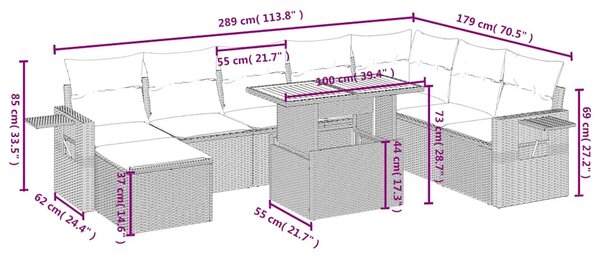 9dílná zahradní sedací souprava s poduškami černá polyratan 3275736