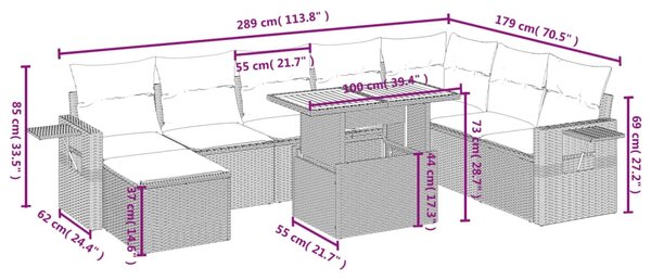 9dílná zahradní sedací souprava s poduškami béžová polyratan 3275739