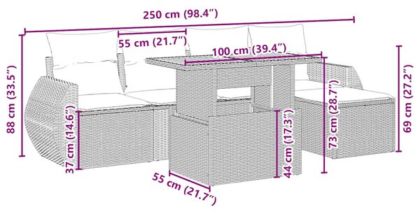 6dílná zahradní sedací souprava s poduškami béžová polyratan 3275809