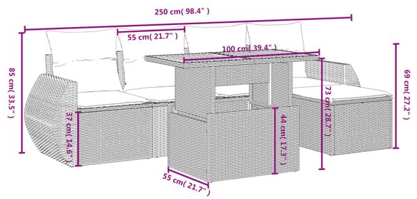 6dílná zahradní sedací souprava s poduškami béžová polyratan 3275810
