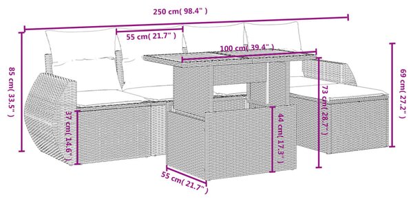 6dílná zahradní sedací souprava s poduškami šedá polyratan 3275811