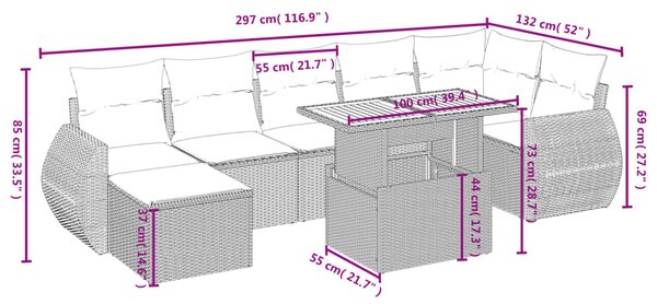 8dílná zahradní sedací souprava s poduškami černá polyratan 3275821