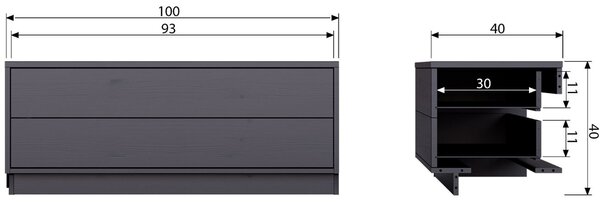 WOOOD Černý borovicový TV stolek Frederica 100 x 39,5 cm