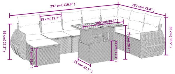 9dílná zahradní sedací souprava s poduškami béžová polyratan 3275852