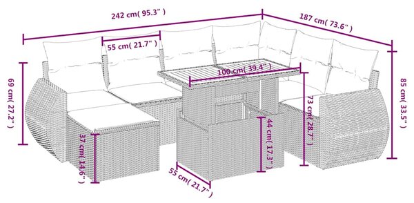 8dílná zahradní sedací souprava s poduškami černá polyratan 3275827