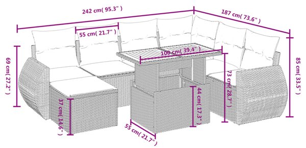 8dílná zahradní sedací souprava s poduškami černá polyratan 3275828