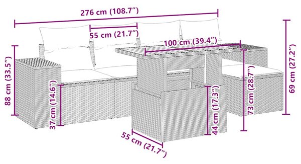 6dílná zahradní sedací souprava s poduškami béžová polyratan 3275921