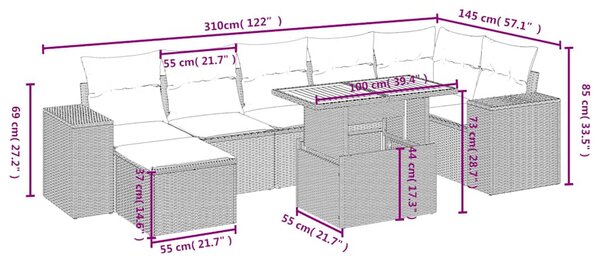 8dílná zahradní sedací souprava s poduškami černá polyratan 3275932